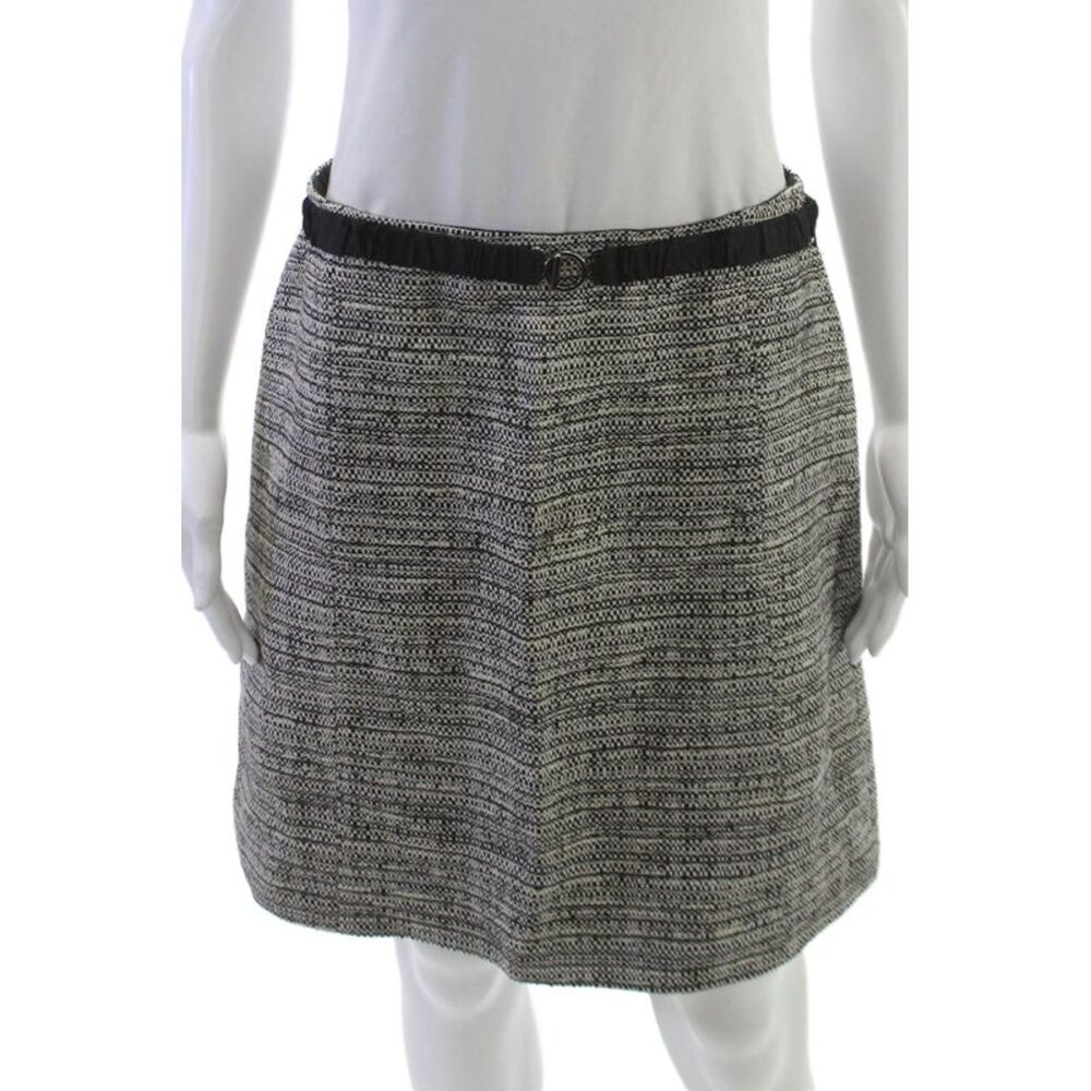 S Max Mara Women Black Wool A-Line Skirt Zip Knee Length Abstract Size 6